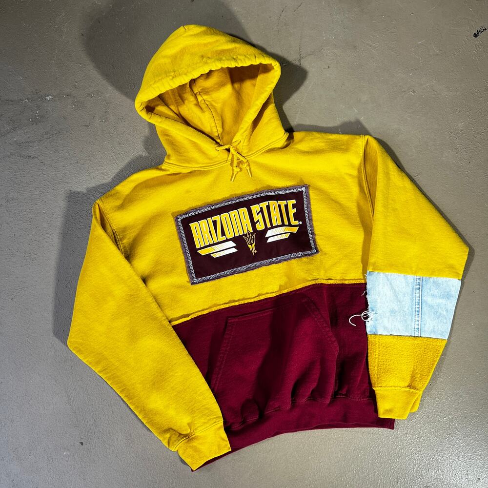Refried Arizona State Upcycled Hoodie Denim Patchwork Medium